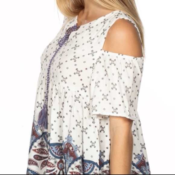 Boho Off The Shoulder COLORBLOCK Baby Doll Top - Picture 3 of 4